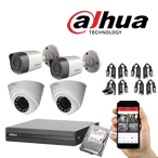 KIT DVR DAHUA 720p 4CH HDMI-VGA-BNC INCLUYE: 
02 CAMARA DOMO HD  02 TUBOSS 720P L2.8mm IR 20m